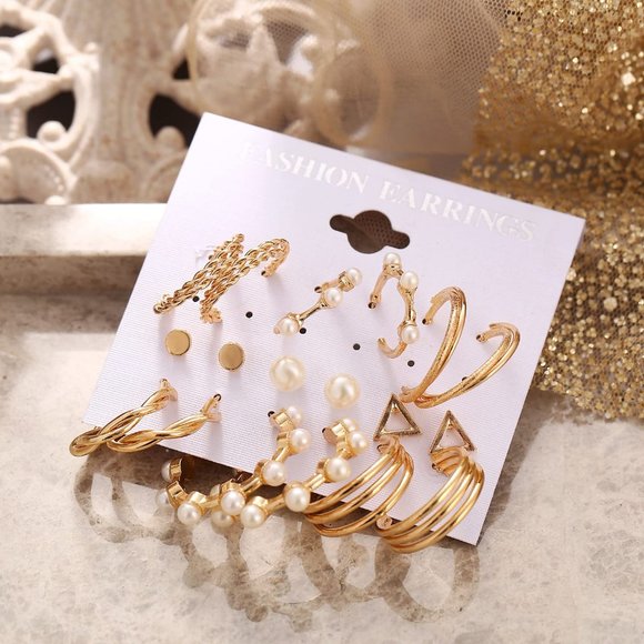 18 pairs Fashion Latest Earrings Combo Set Crystal Pearl Stud Earrings for Women - Picture 9 of 10